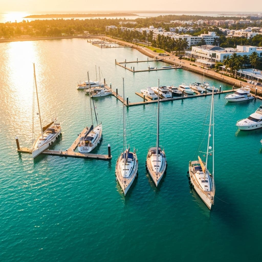 Sailing yachts moored at a beautiful marina
