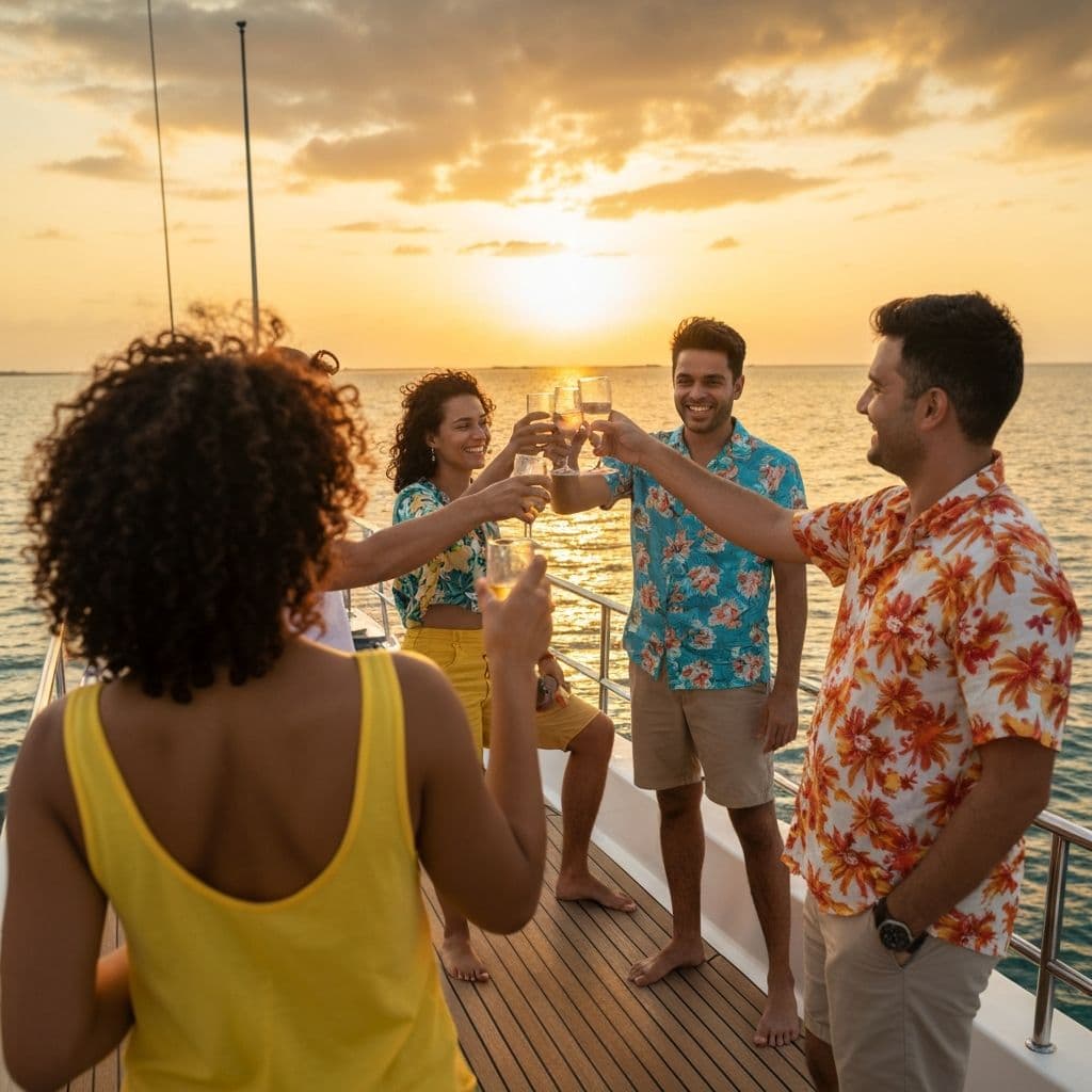 Friends celebrating on the water